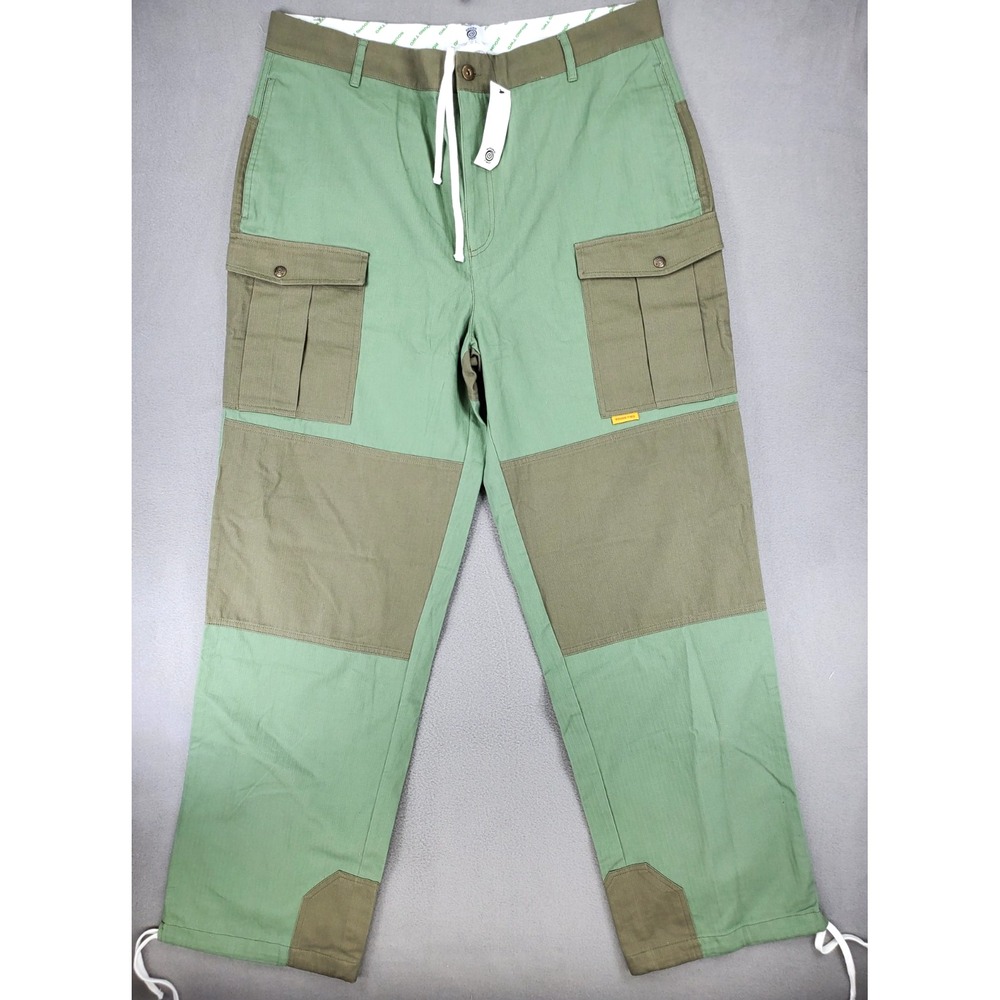 NEW Round Two Hiking Pants Size 38 Green Army Cargo Sean Wotherspoon‎ Drawstring